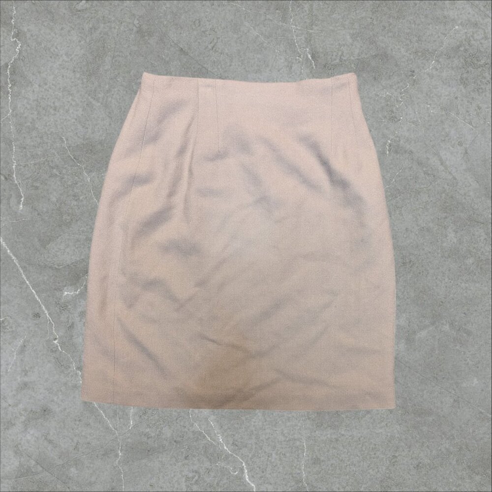 Vintage Wool Skirt Womens Small Beige Midi‎ Retro Business USA Zip Back